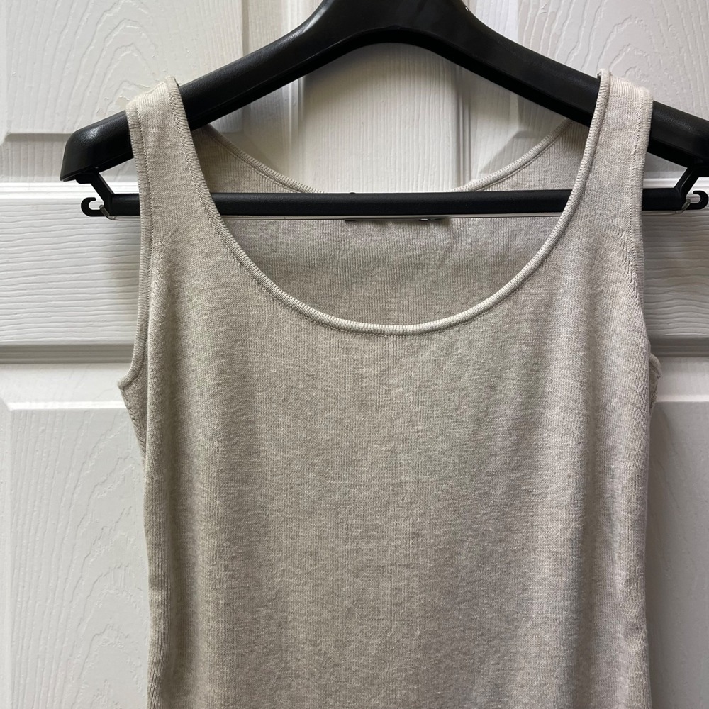 Peruvian‎ Connection Women's Small Oatmeal Sweater Tank Pointelle Scalloped Trim